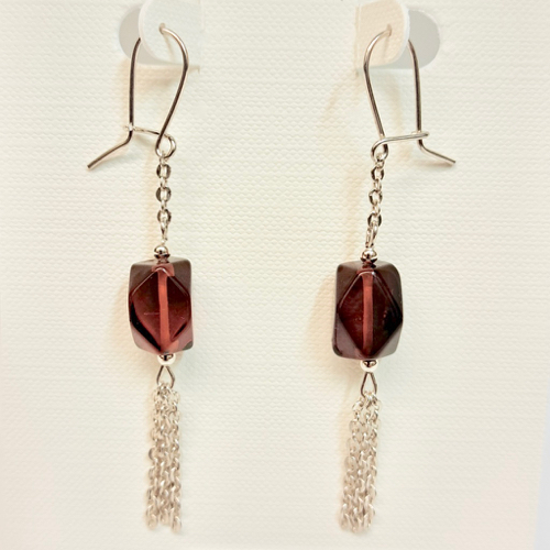 HWG-2377 Earrings, Dangle with Barrel-Shaped Dark Amber $35 at Hunter Wolff Gallery
